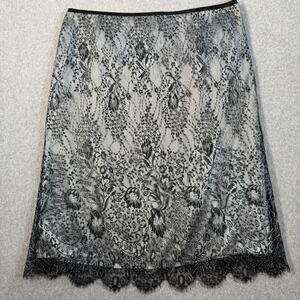 Ann Taylor Women's 12 Black Lace Overlay Pencil Skirt Lined Knee Length Scallop